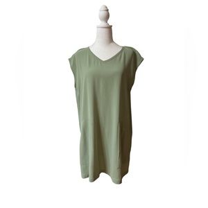 Eileen Fisher sage green pure washable silk tunic dress with pockets, size small